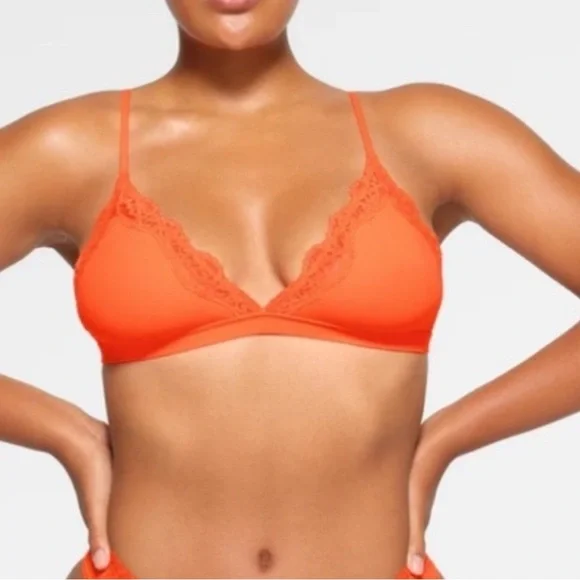 SKIMS Bold Orange Lace Bralette - Picture 1 of 5